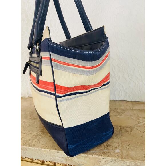 Coach Candance legacy stripe indigo canvas/Leather TOte, sHoulder Bag 22397 - Picture 4 of 10